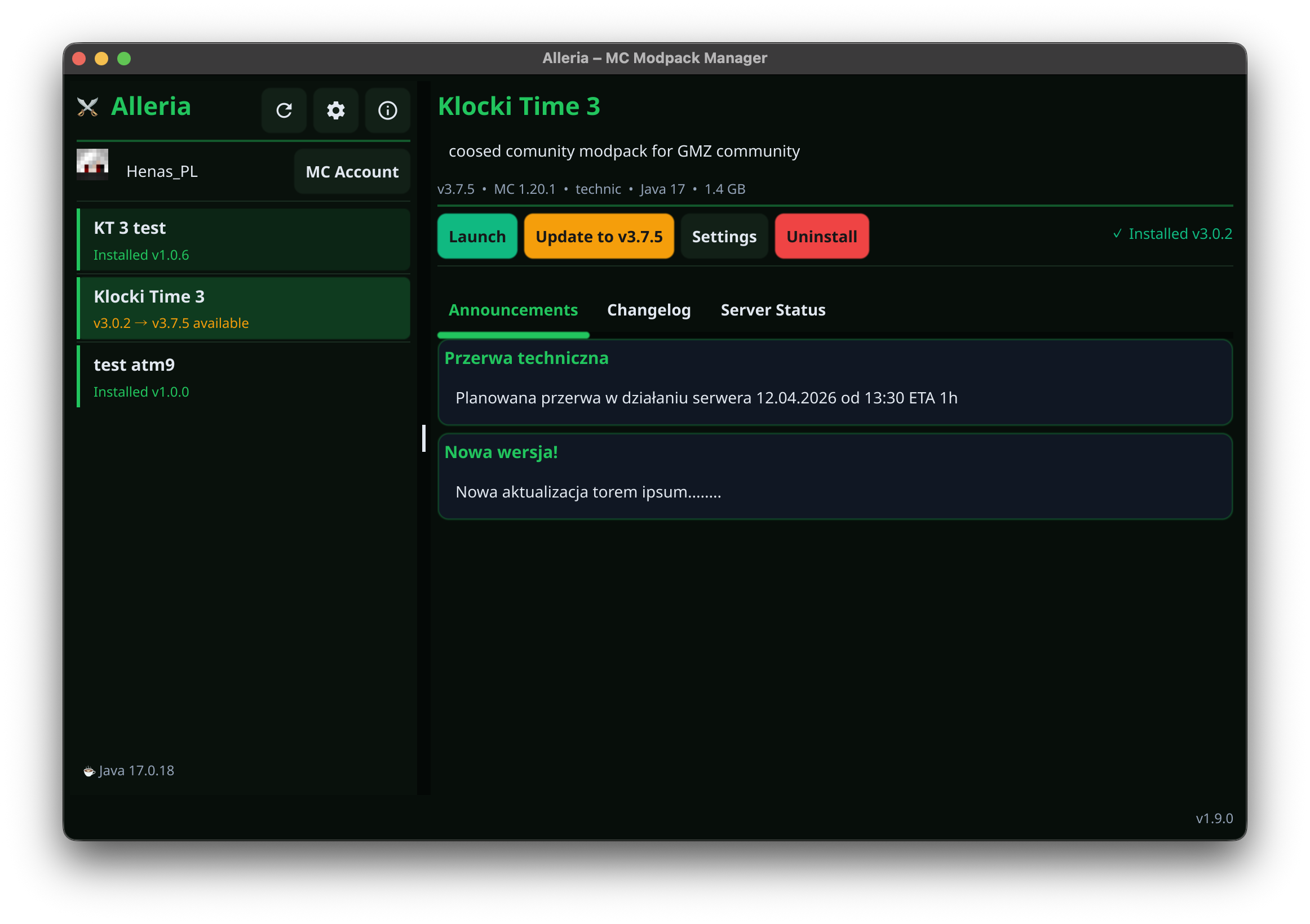 Alleria Launcher — MC Modpack Manager